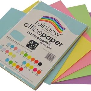 Rainbow A4 Colour Copy Paper 100 Sheets, Pastel Assorted